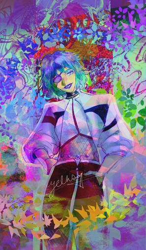 Phaedra: The Lotus and Scythe Official D&D Art Structured almost like a tarot card Phaedra stares ahead, hands on hips with an easy going smile. She has an eye patch over her right eye (viewer's left). Behind her is a psychedelic background - a mess of bright colors symbolizing the chaos
